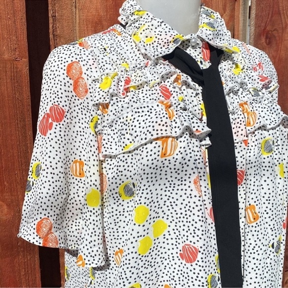 Zara Multicolor Polka Dot Blouse with Ruffles Tie Size M - Picture 4 of 10